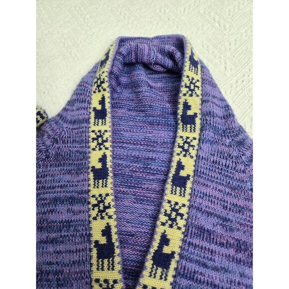 Handmade Purple Knit Sweater With Llama & Snowflake Trim Fringed Hem Bust 34 - Picture 3 of 6